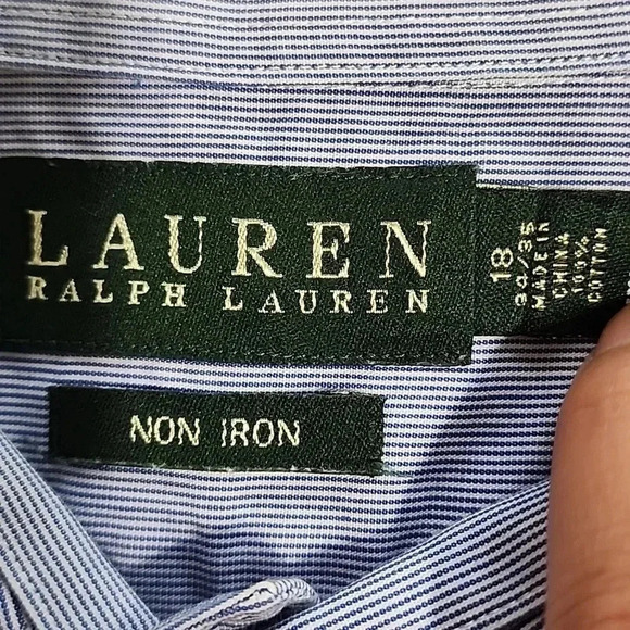 Men's Lauren Ralph Lauren Non-Iron Button Down Shirt, Blue, Size 18 34/35 EUC - Picture 9 of 9